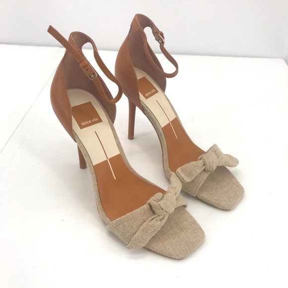 Dolce Vita Shoes - Dolce Vita Heel Womens 7.5 Peep Toe Burlap Bow Leather Ankle Strap 4" Stiletto